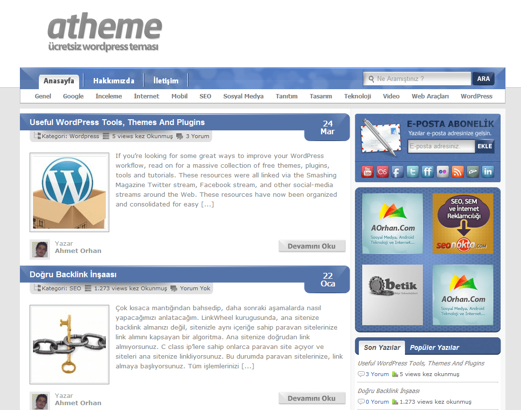 aTheme Kişisel Wordpress Blog Teması