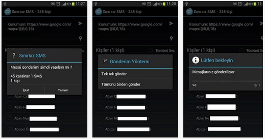 Android üzerinden sınırsız kişiye nasıl meaj gönderilir?
