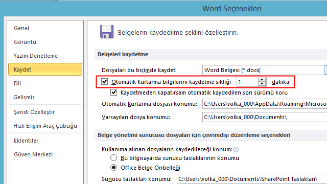 Kayıp Word Belgelerini Kurtarmak
