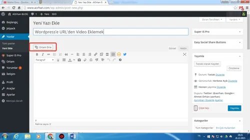 Wordpress’e URL’den Video Eklemek
