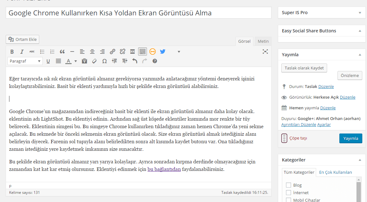 Google Chrome Kullanırken Kısa Yoldan Ekran Görüntüsü Alma