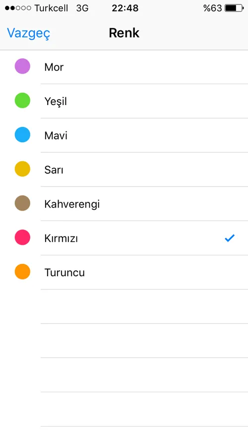 iPhone'da Anımsatıcı Ayarları Rengi Değiştirmek
