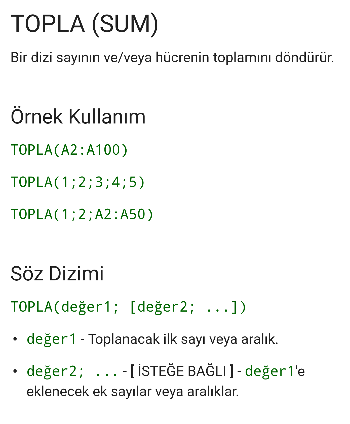 Google e-tablolar Formülleri ve Kullanımı Google e-tablolar Formülleri ve Kullanımı