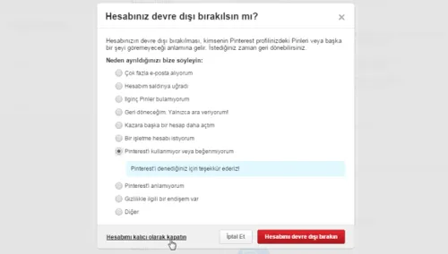 Pinterest Hesabını Kalıcı Olarak Silin