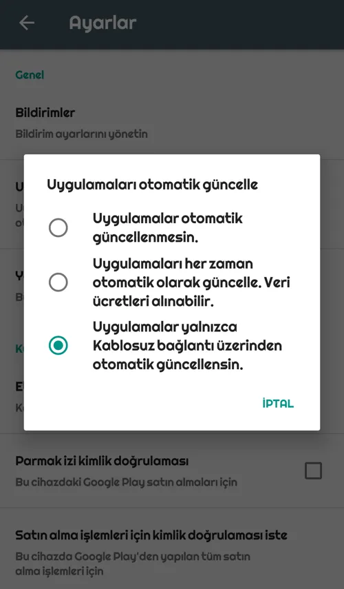 Google Play Otomatik Güncellemesi Kapatma