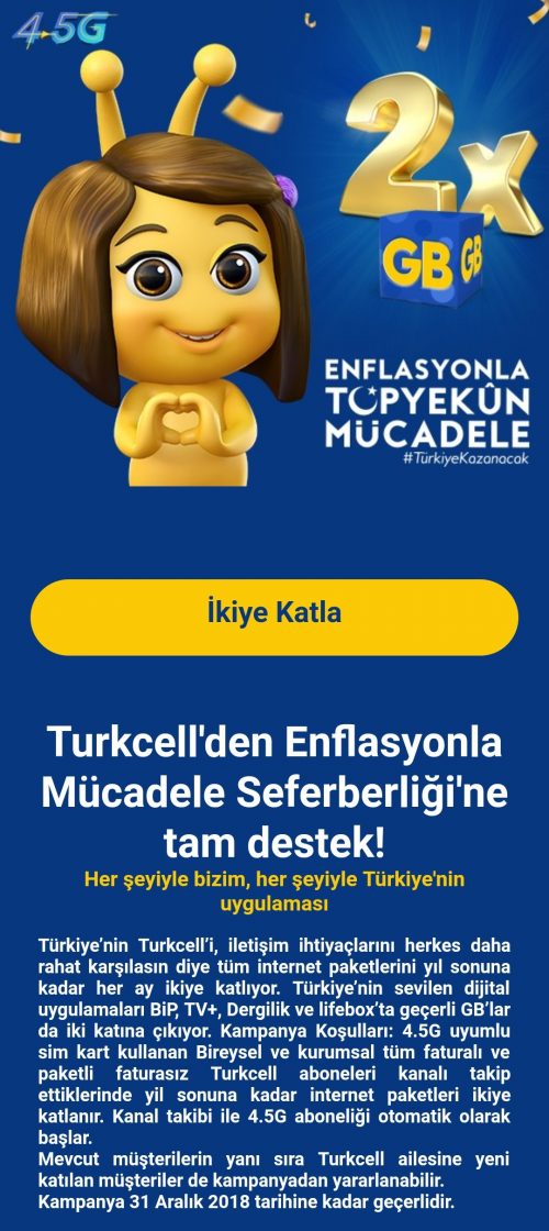 Turkcell'den 2 Kat İnternet Kampanyasına Katılmak
