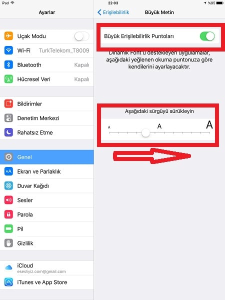 iOS Cihazlarda Yazı Boyutu Büyütme iOS Cihazlarda Yazı Boyutu Büyütme