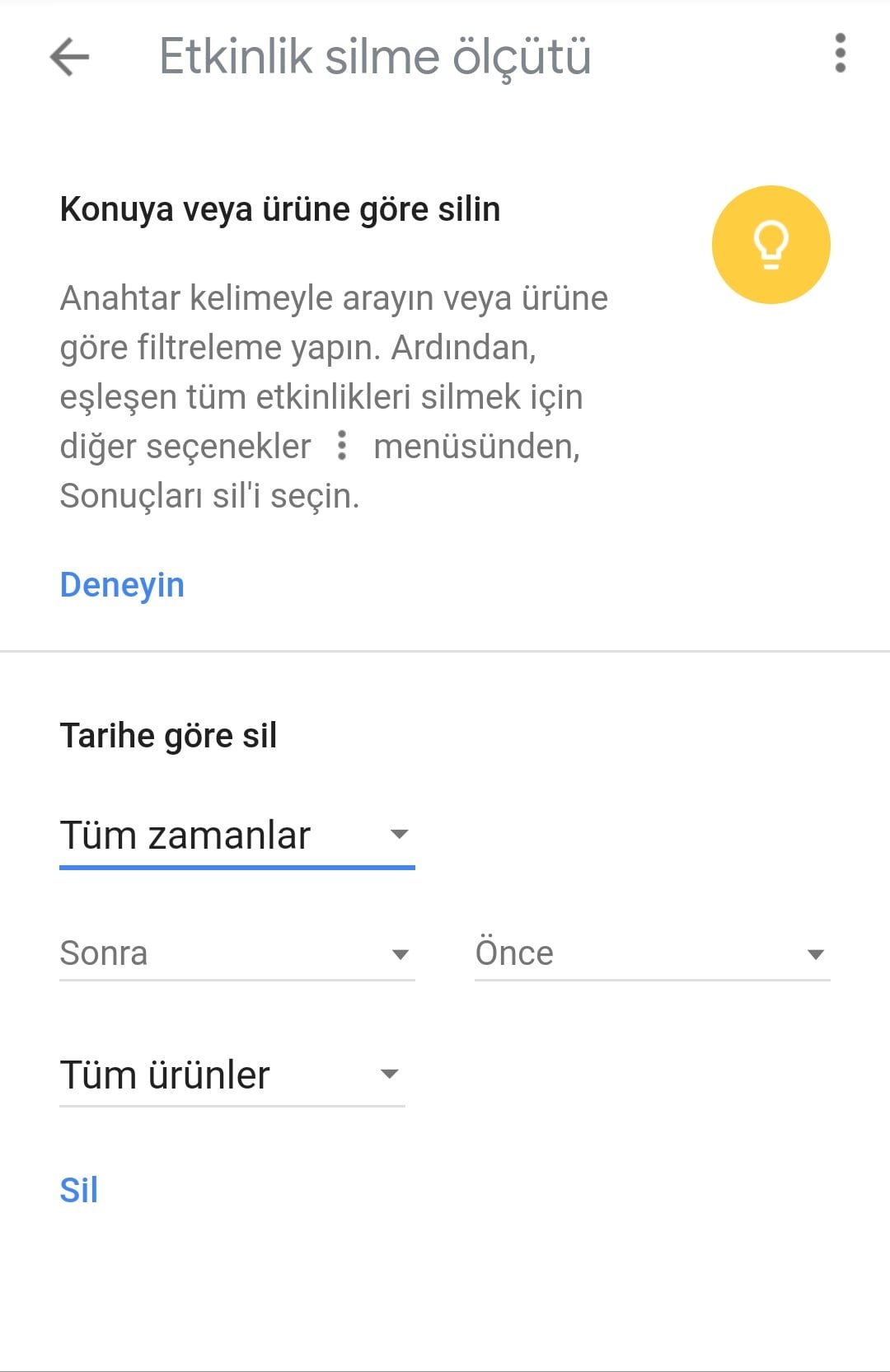 Google verilerini tamamen silin