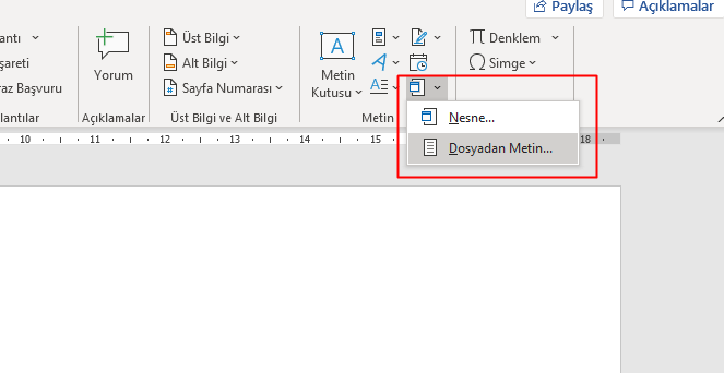Word Belgelerini Birleştirme metin ekleme