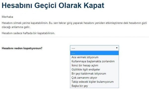 instagram geçici hesap dondurma