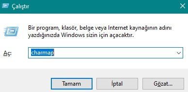 Karakter eşlem tablosu açma