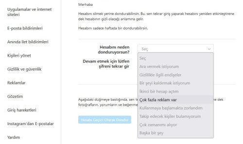 Instagram hesabını geçici olarak kapatma