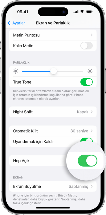 iPhone hep açık ekran özelliği