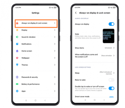 Xiaomi her zaman açık ekran özelliği