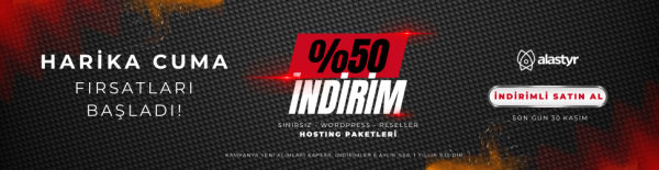 Alastyr’den Harika Cuma Fırsatı: Tüm Hosting Paketlerinde %50’ye Varan İndirim! Alastyr’den Harika Cuma Fırsatı: Tüm Hosting Paketlerinde %50’ye Varan İndirim!